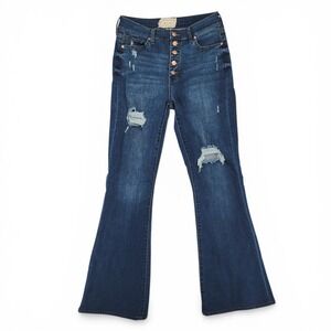 Altar'd State Womens Jeans 28/7 Flare Distressed‎ High Rise Button Fly Blue